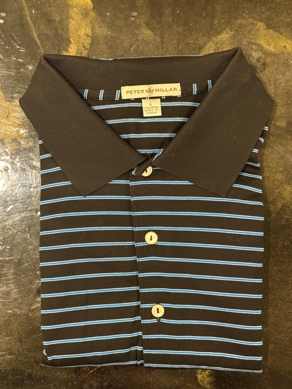 Peter Millar Black Polo with Light Blue Stripes
